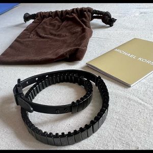 Michael Kors Leather Double-Wrap Bracelet, Black